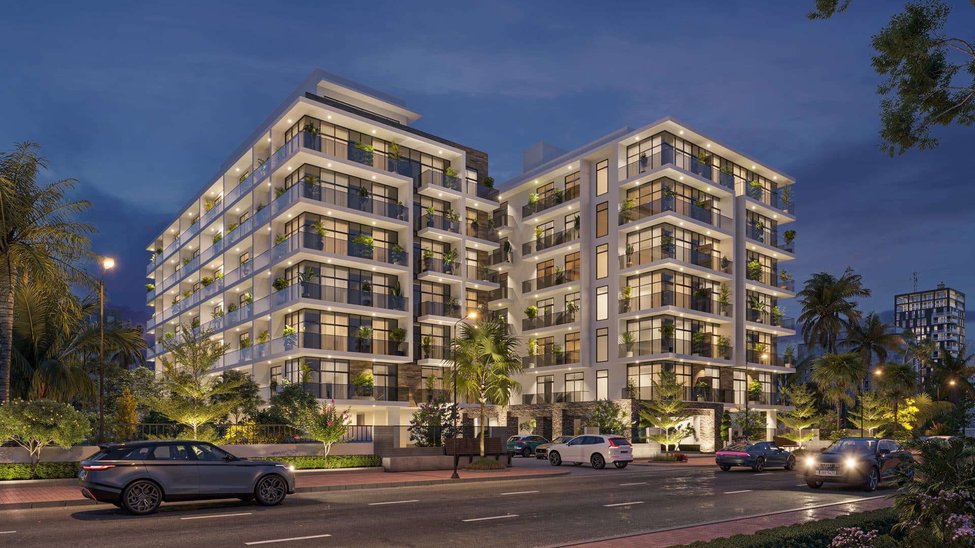Al Haseen Residences — Exterior night