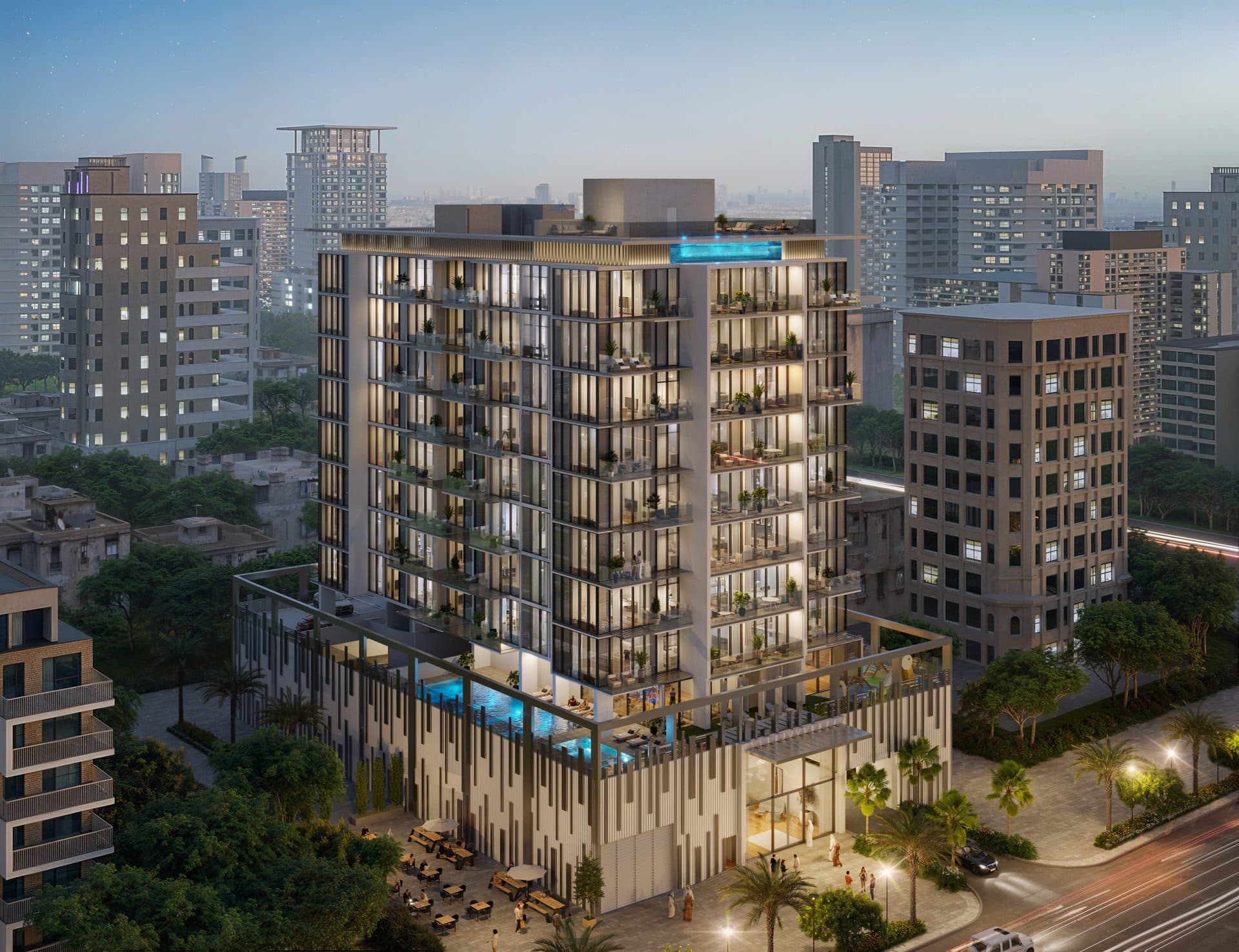 Allegro Residences — Exterior night