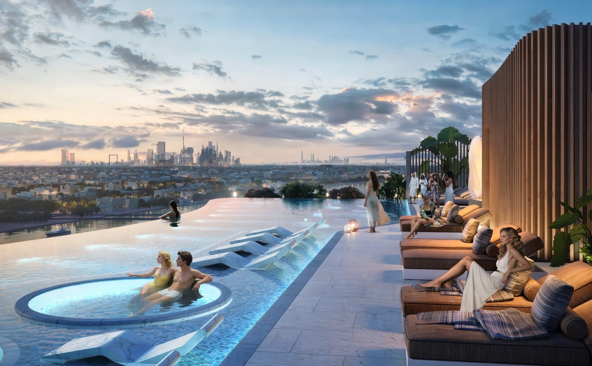 Casagrand Hermina — Rooftop pool sunset