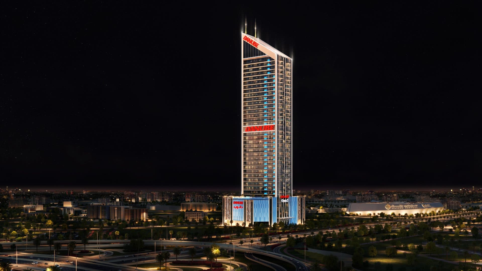 Oasiz 2 by Danube — Tower exterior night