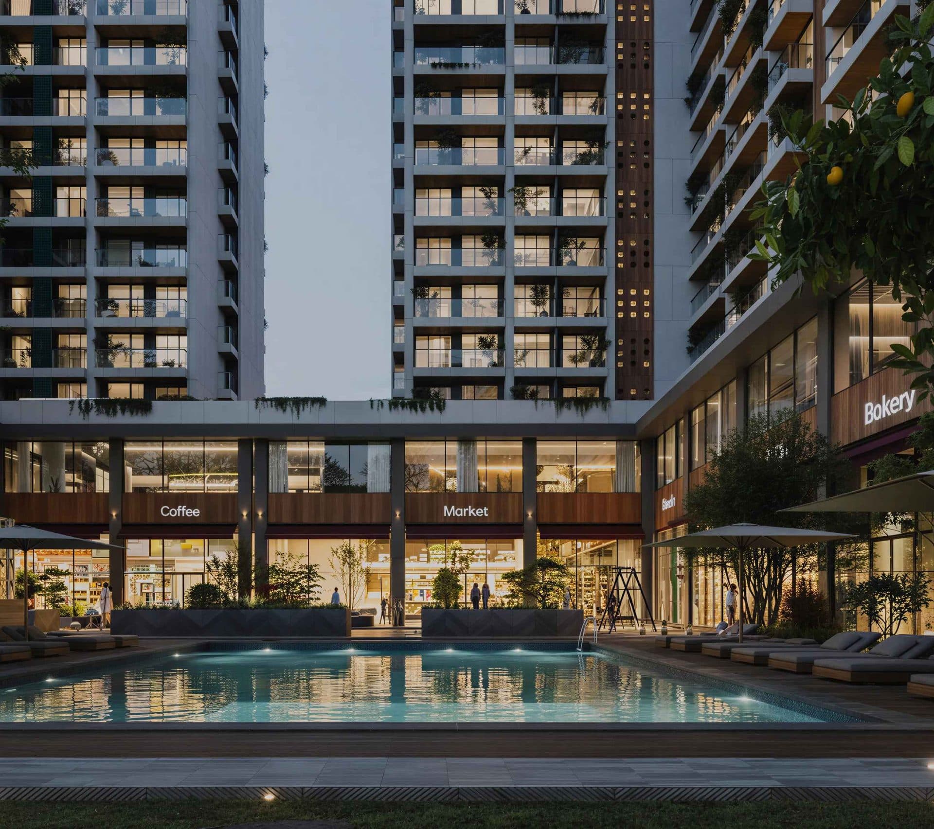 Origami Town — Courtyard pool