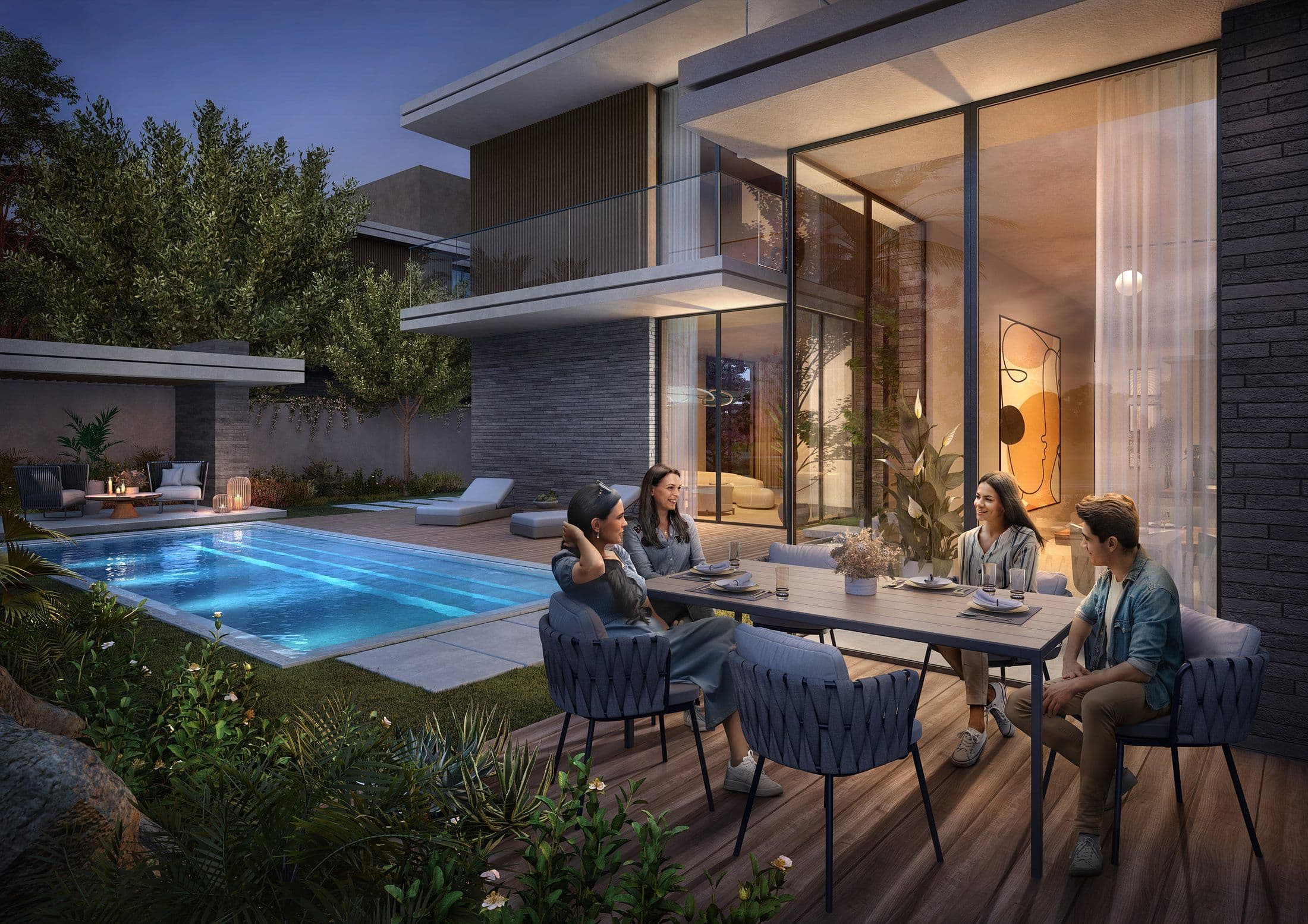 Ravenna Residences at The Wilds — Pool terrace evening