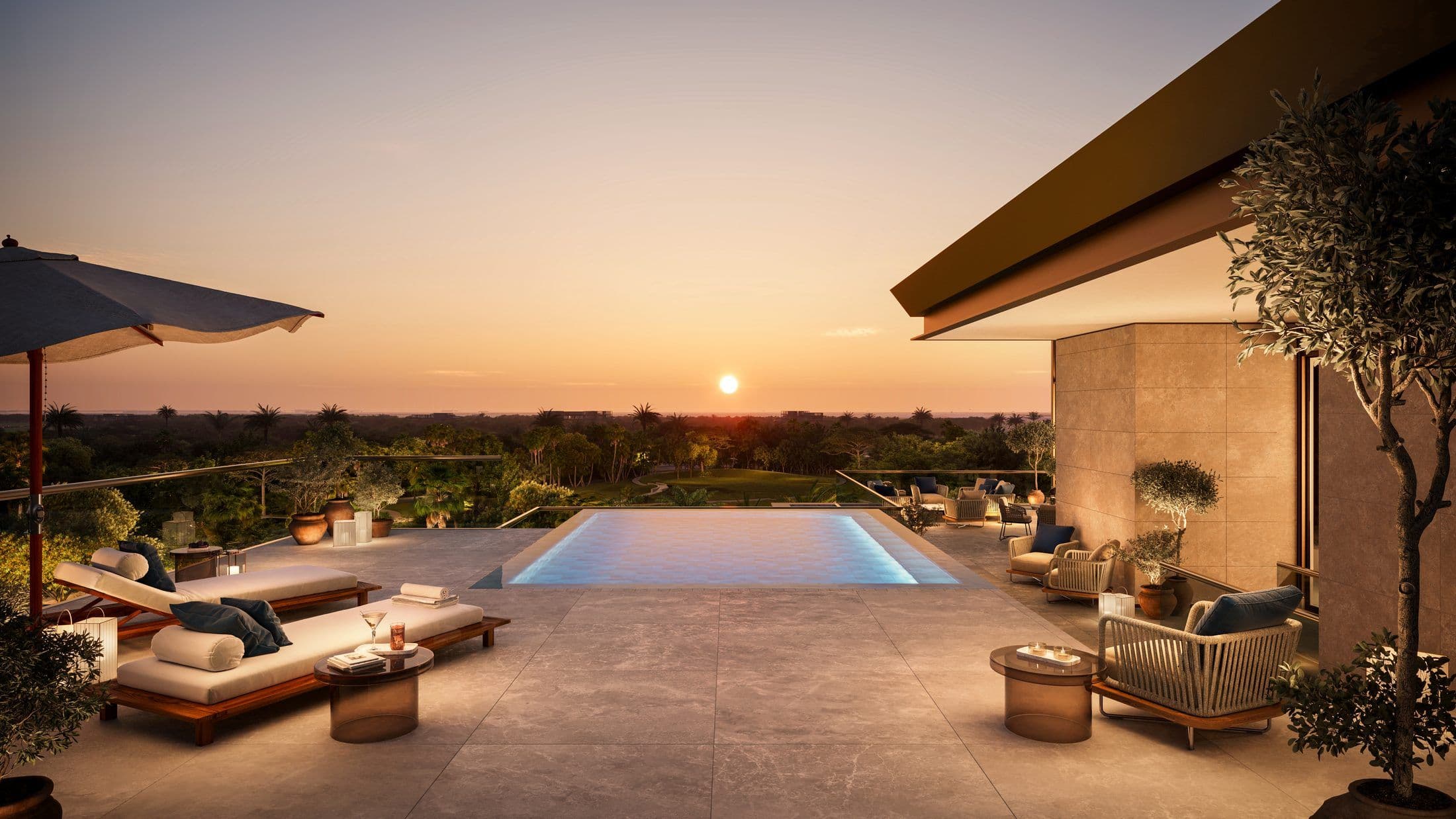 Sama Yas Penthouse Collection — Private pool sunset