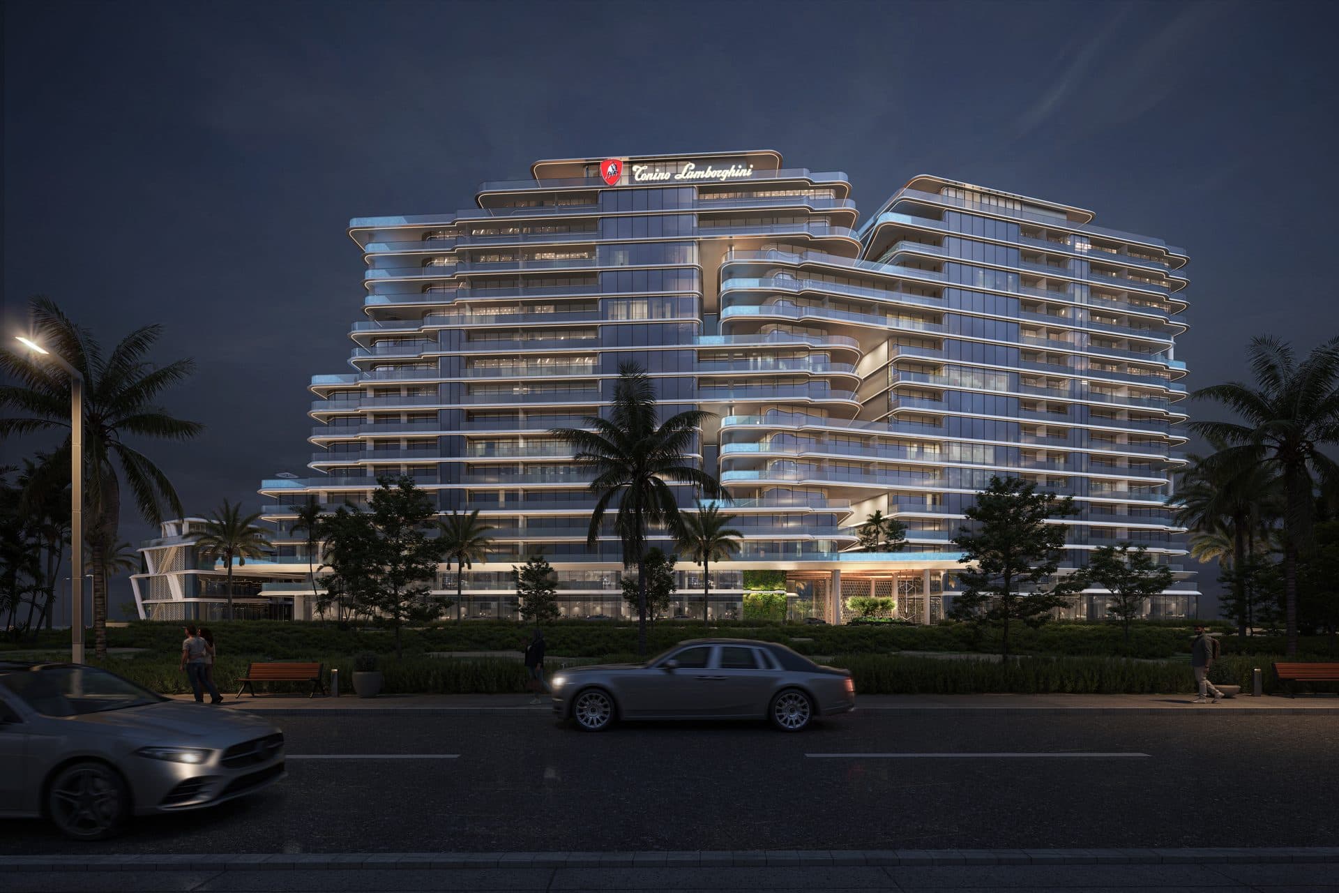 Tonino Lamborghini Residences RAK — Exterior night